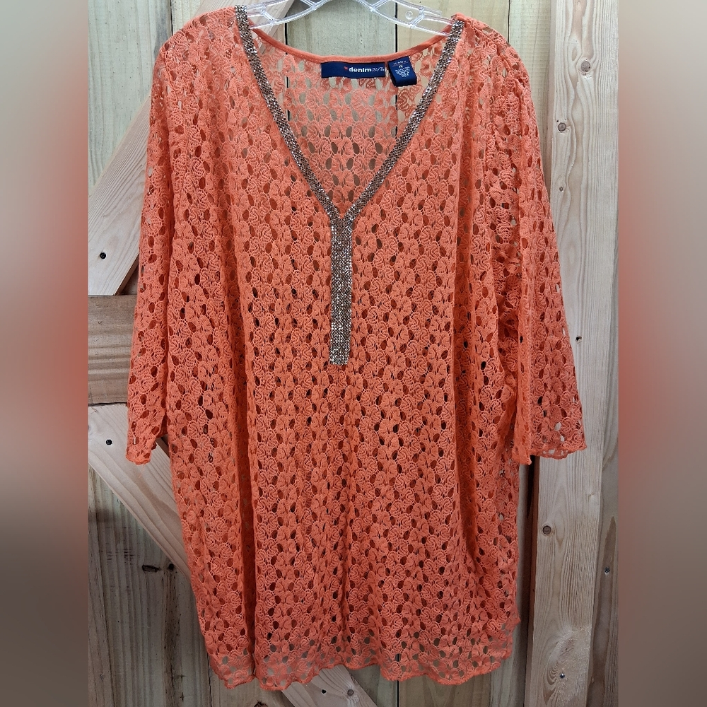 Denim 24/7 Coral Lace Cover-Up with Metallic Trim